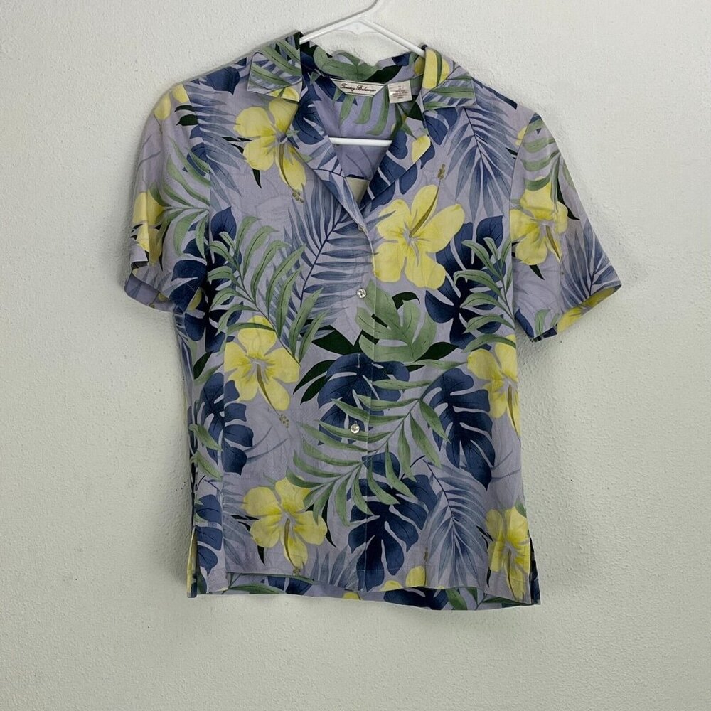 Vintage Tommy Bahama Womens Silk Hawaiian Floral Hibiscus Blouse Shirt Top XS 2